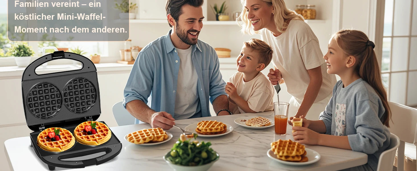 750W Mini Double Waffle Maker Non-Stick Electric Waffle Baking Machine Automatic Temperature Control Breakfast Cake Maker Pancake Iron Pan for Home Kitchen