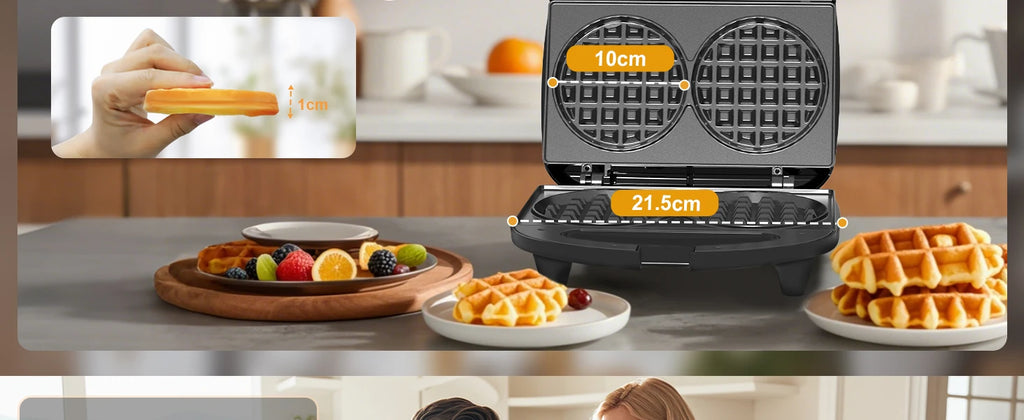 750W Mini Double Waffle Maker Non-Stick Electric Waffle Baking Machine Automatic Temperature Control Breakfast Cake Maker Pancake Iron Pan for Home Kitchen