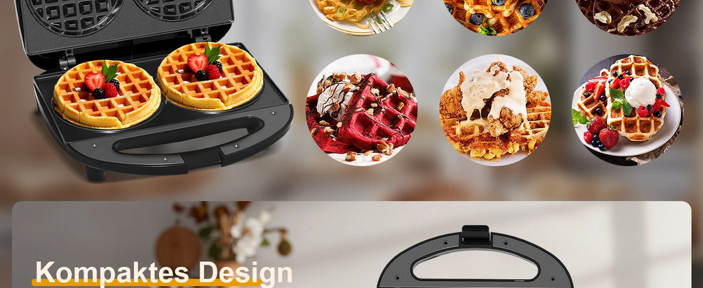750W Mini Double Waffle Maker Non-Stick Electric Waffle Baking Machine Automatic Temperature Control Breakfast Cake Maker Pancake Iron Pan for Home Kitchen