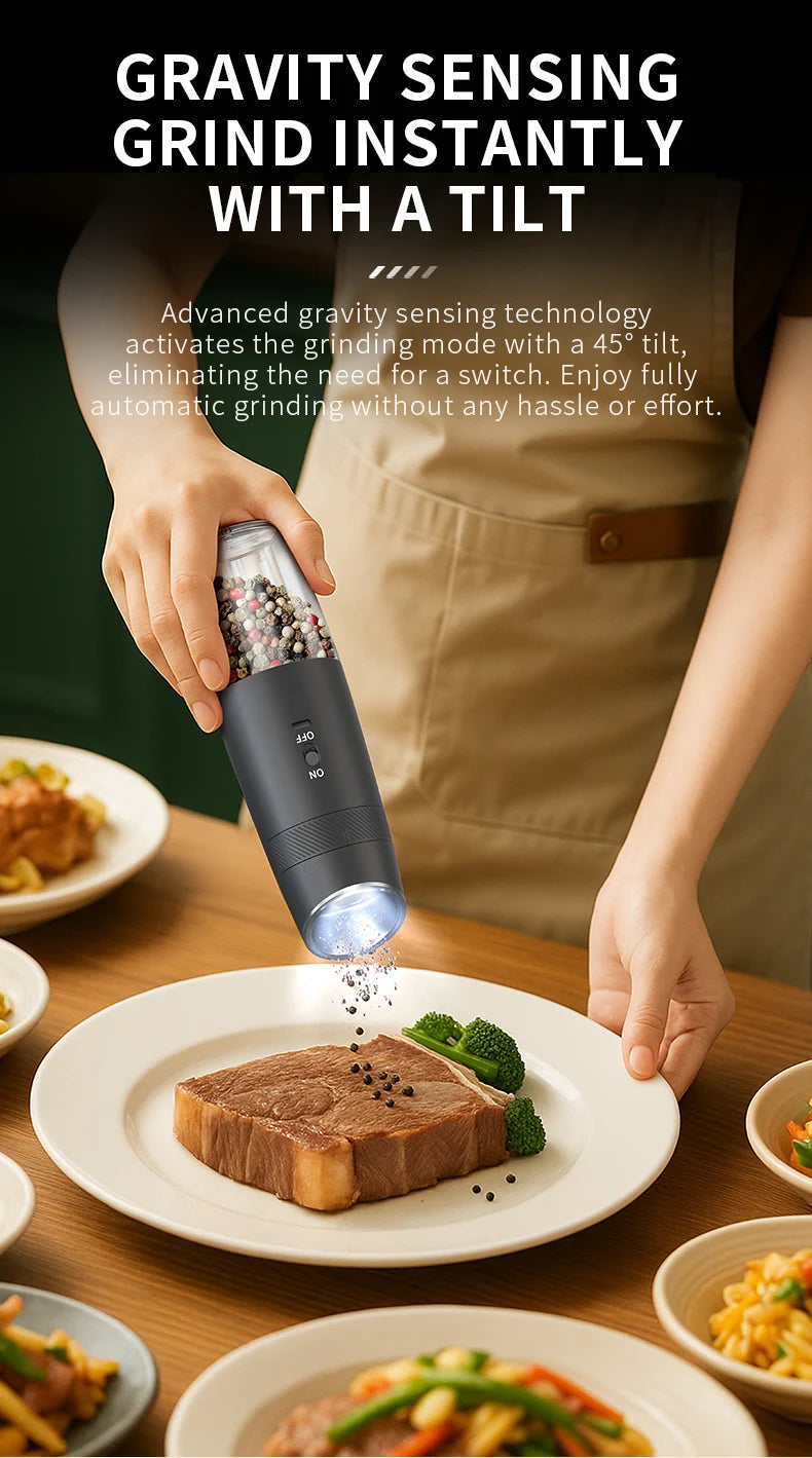 1/2PCS Rechargeable Electric Pepper Grinder External Adjustment with LED Light Gravity Sensing Spice Mills Cordless Kitchen Tool