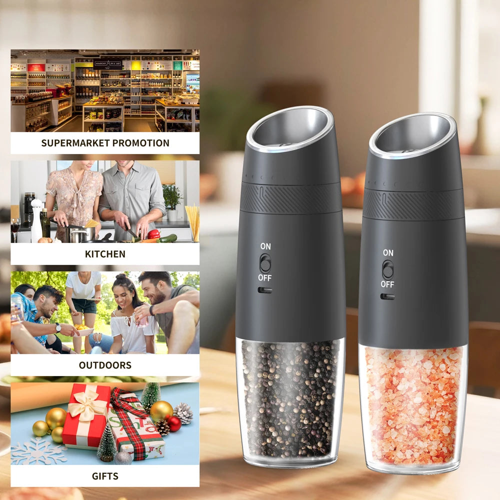 1/2PCS Rechargeable Electric Pepper Grinder External Adjustment with LED Light Gravity Sensing Spice Mills Cordless Kitchen Tool