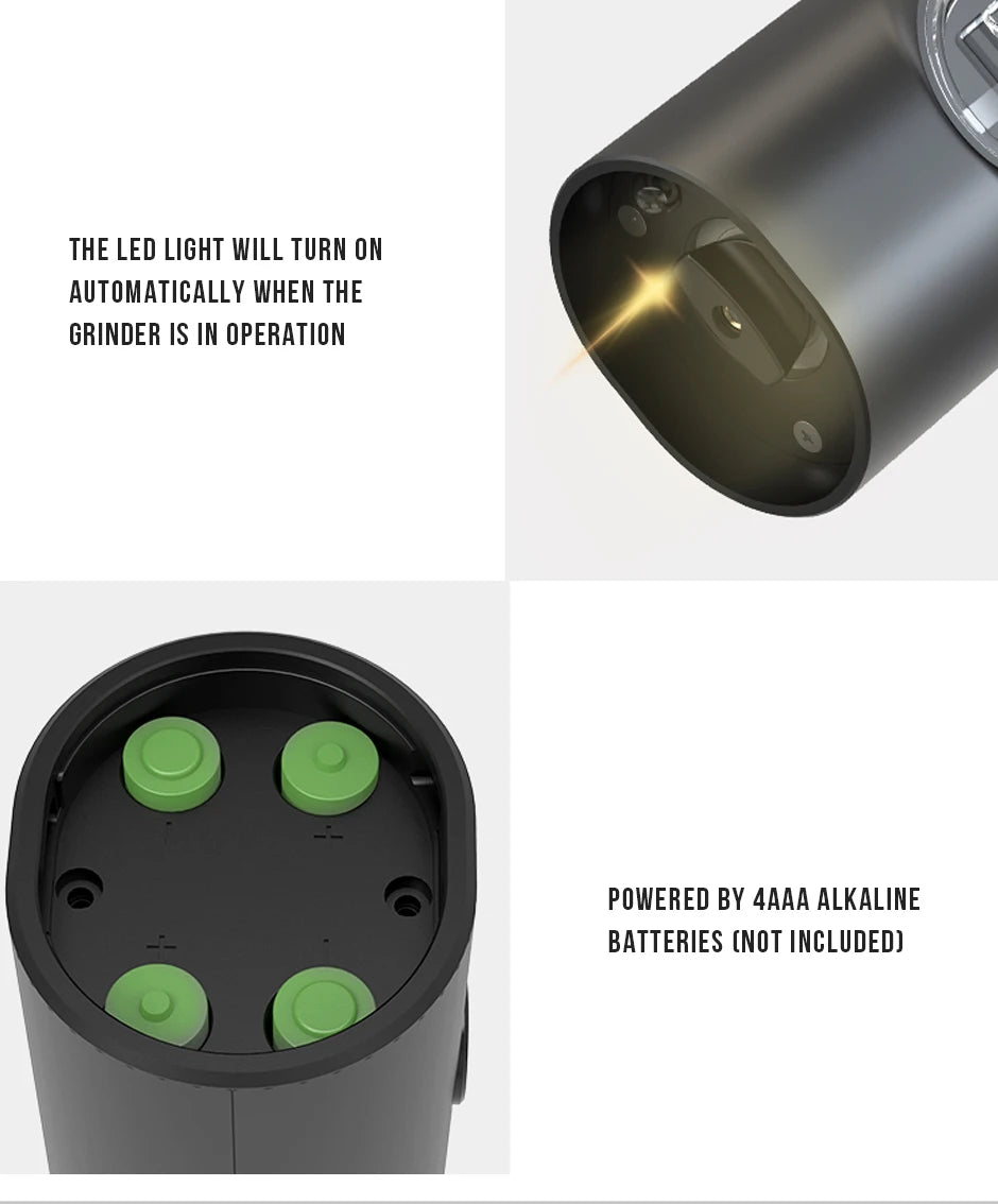 Electric Automatic Mill Pepper And Salt Grinder With Base Set Battery Powered With LED Light Adjustable Coarseness Kitchen Tool