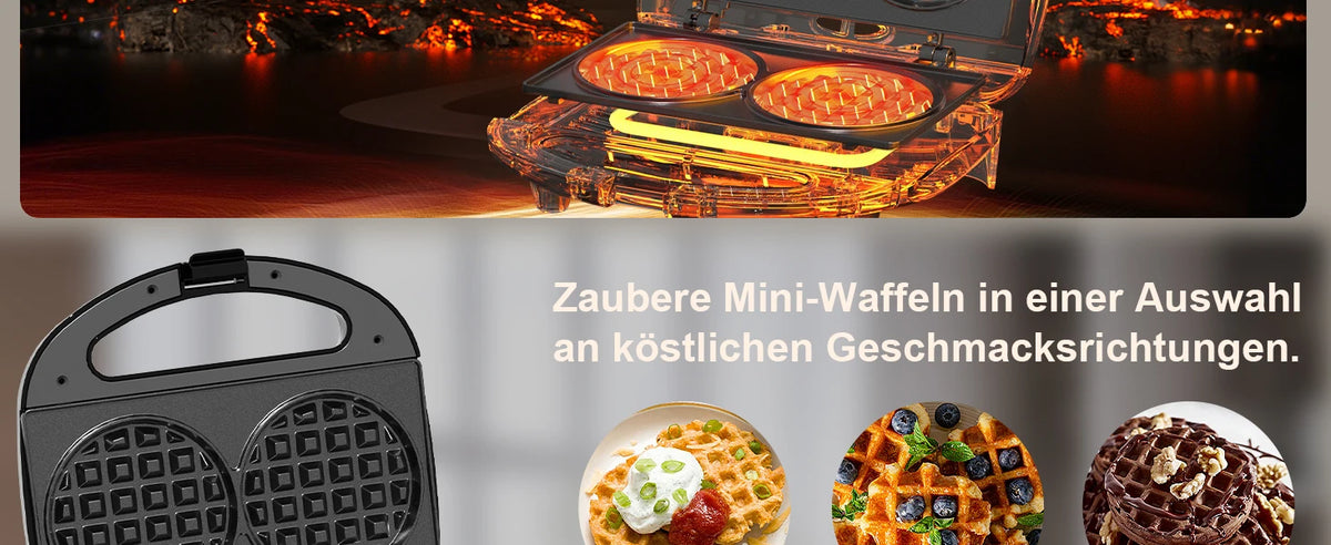 750W Mini Double Waffle Maker Non-Stick Electric Waffle Baking Machine Automatic Temperature Control Breakfast Cake Maker Pancake Iron Pan for Home Kitchen