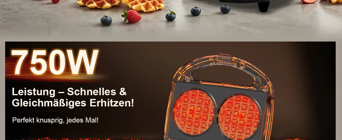 750W Mini Double Waffle Maker Non-Stick Electric Waffle Baking Machine Automatic Temperature Control Breakfast Cake Maker Pancake Iron Pan for Home Kitchen