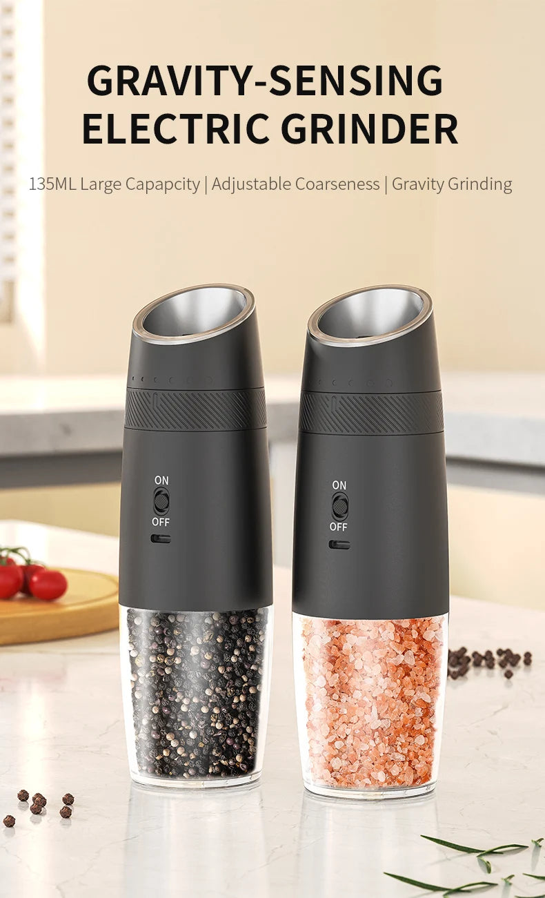 1/2PCS Rechargeable Electric Pepper Grinder External Adjustment with LED Light Gravity Sensing Spice Mills Cordless Kitchen Tool