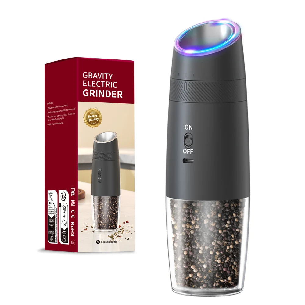 1/2PCS Rechargeable Electric Pepper Grinder External Adjustment with LED Light Gravity Sensing Spice Mills Cordless Kitchen Tool