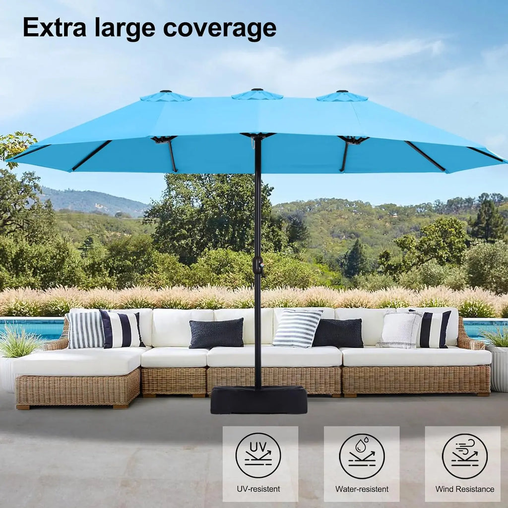 15ft Large Patio Umbrellas Outdoor Double-Sided Rectangle Market Umbrella with Crank Handle, for Lawn Garden for Deck Outside Pool Picnic Inground Yard Commercial