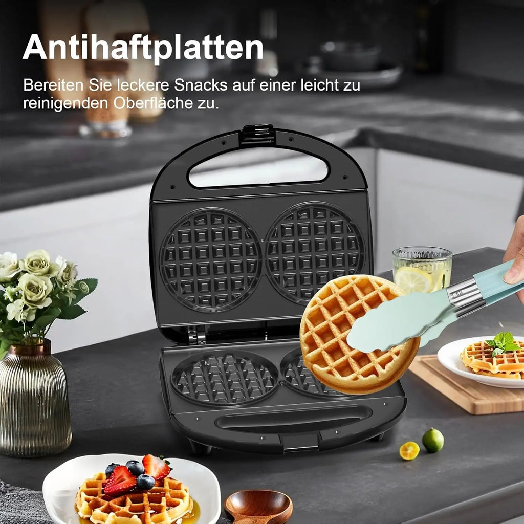 750W Mini Double Waffle Maker Non-Stick Electric Waffle Baking Machine Automatic Temperature Control Breakfast Cake Maker Pancake Iron Pan for Home Kitchen