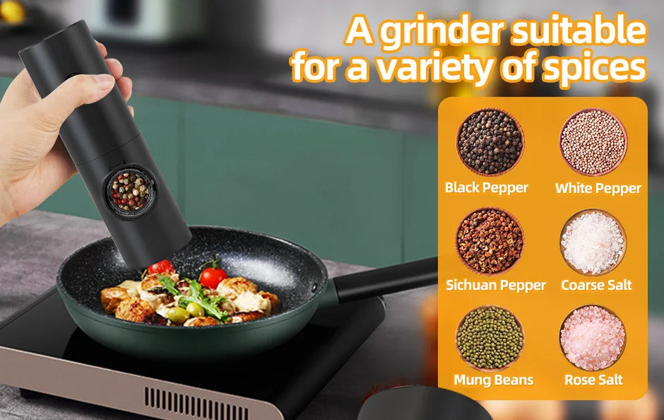 Electric Automatic Mill Pepper And Salt Grinder With Base Set Battery Powered With LED Light Adjustable Coarseness Kitchen Tool