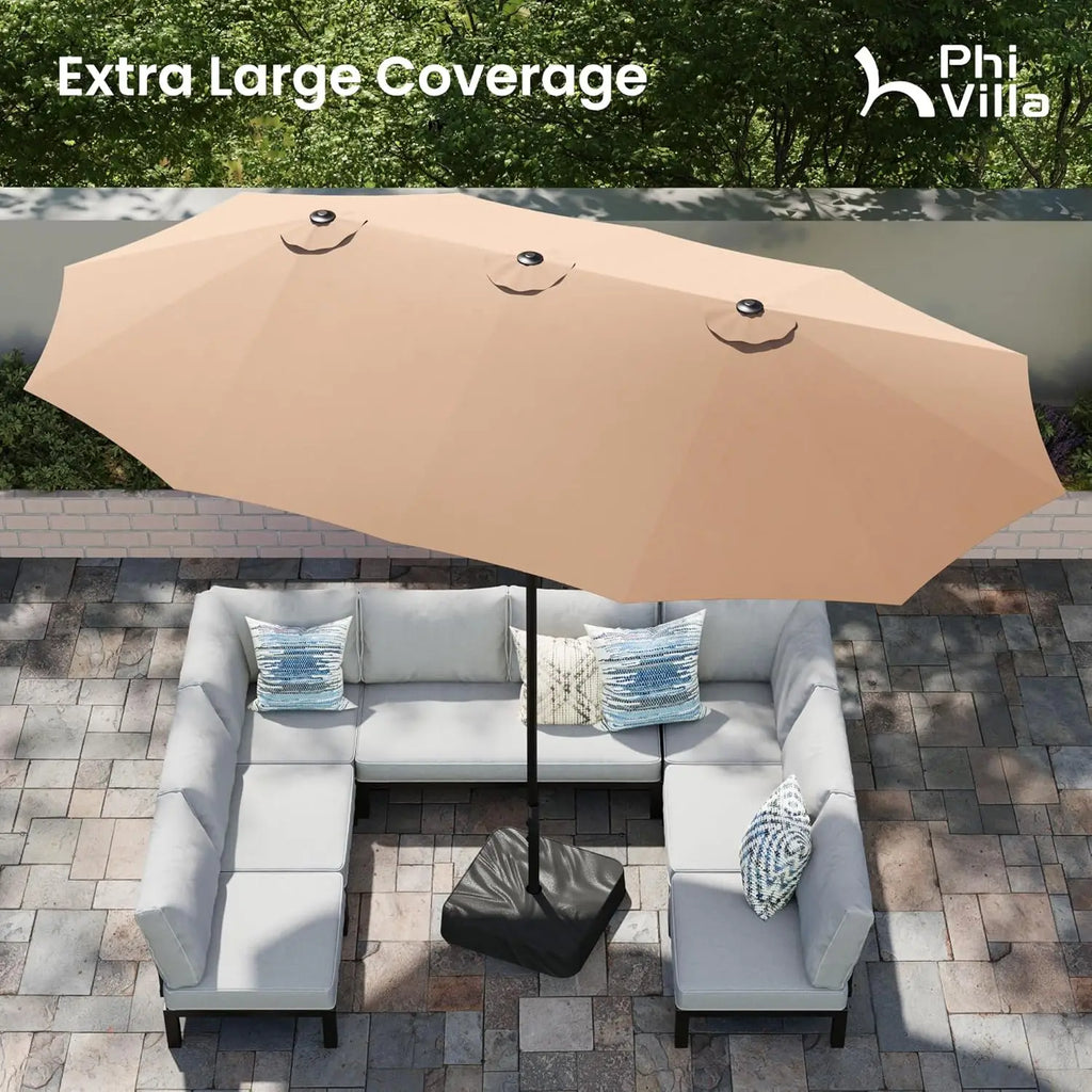 15ft Large Patio Umbrellas Outdoor Double-Sided Rectangle Market Umbrella with Crank Handle, for Lawn Garden for Deck Outside Pool Picnic Inground Yard Commercial