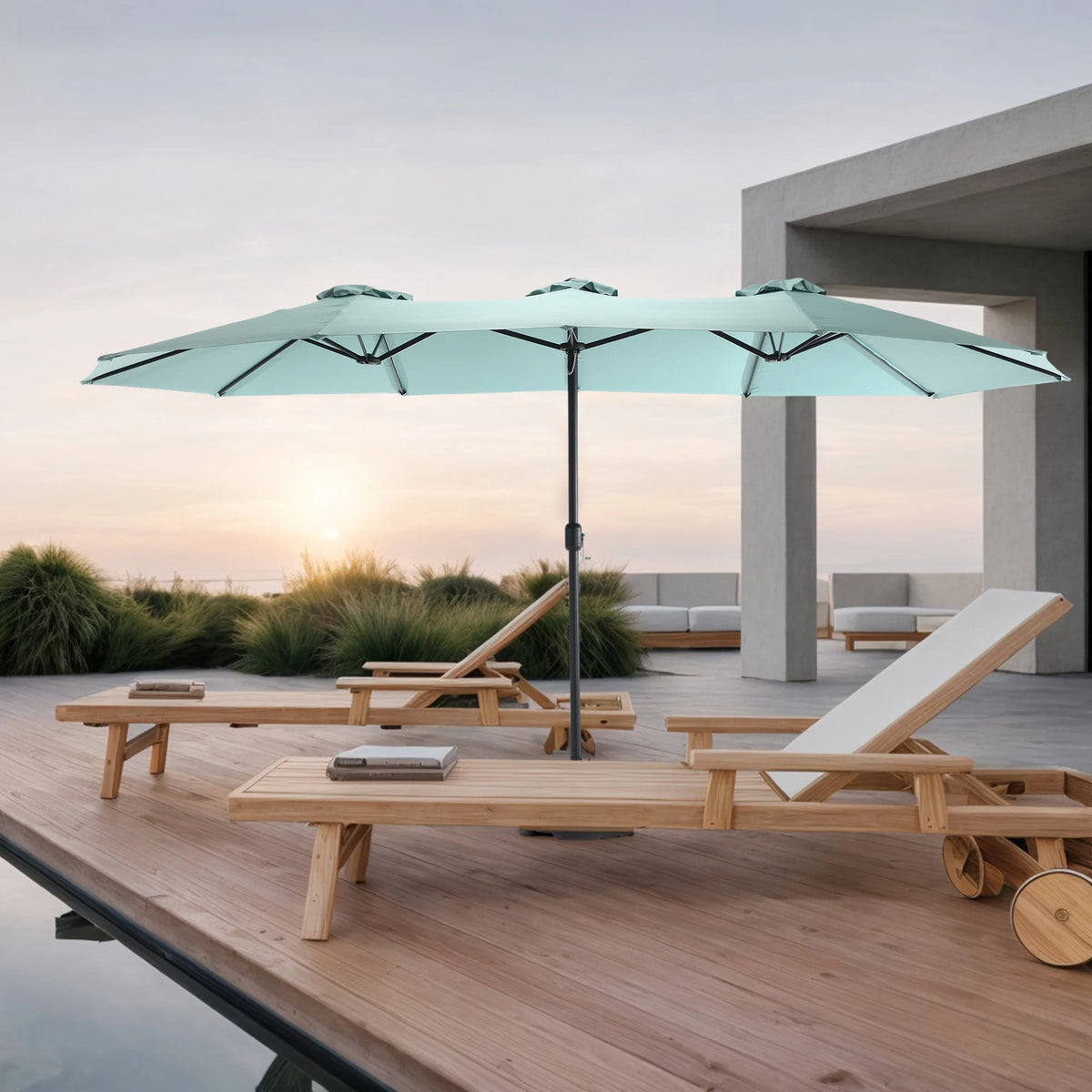 15ft Large Patio Umbrellas Outdoor Double-Sided Rectangle Market Umbrella with Crank Handle, for Lawn Garden for Deck Outside Pool Picnic Inground Yard Commercial