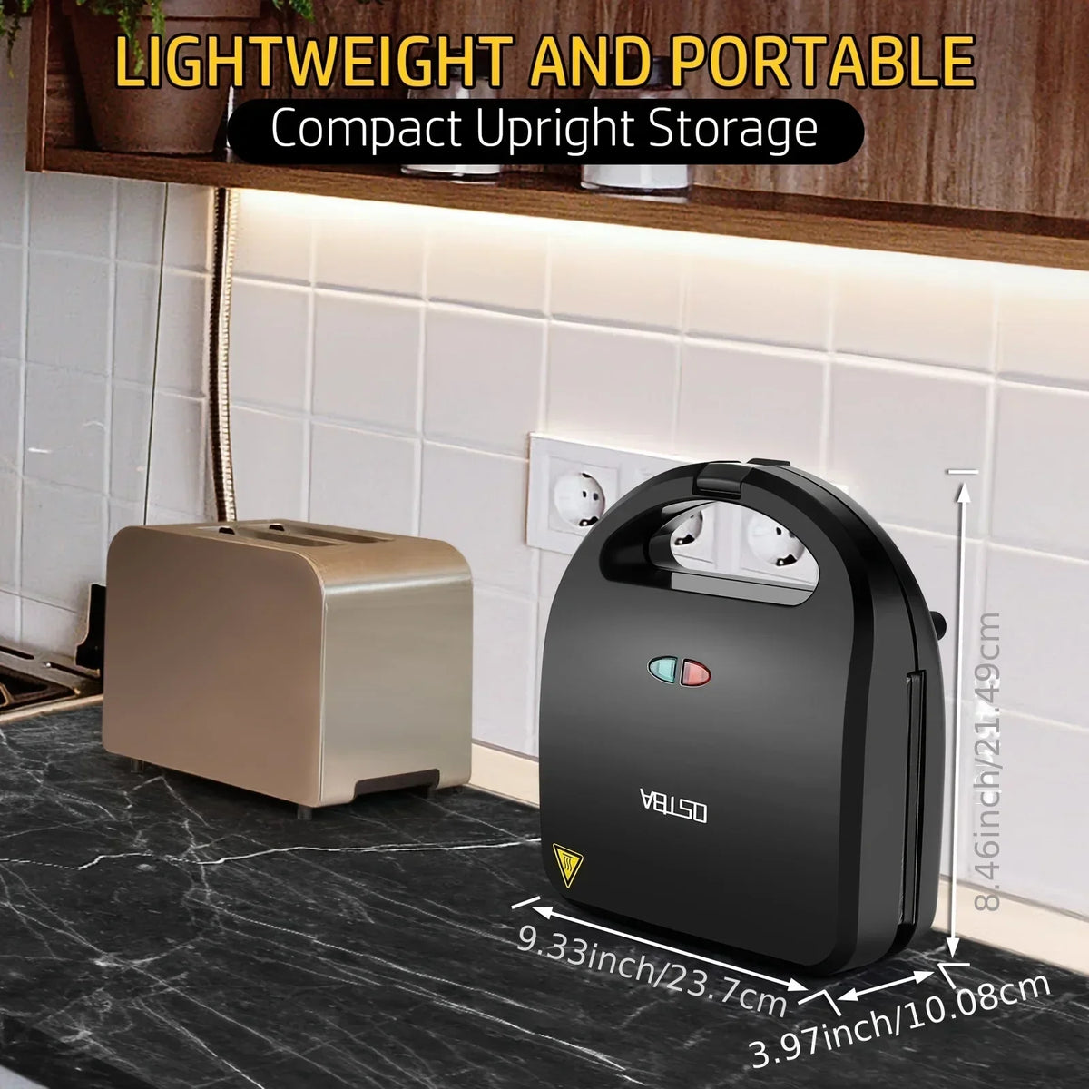 3-in-1 Sandwich Maker Panini Press Waffle Iron Set with 3 Removable Non-Stick Plates, 750 W Toaster Perfect for Sandwiches Grilled Cheese Steak, Black