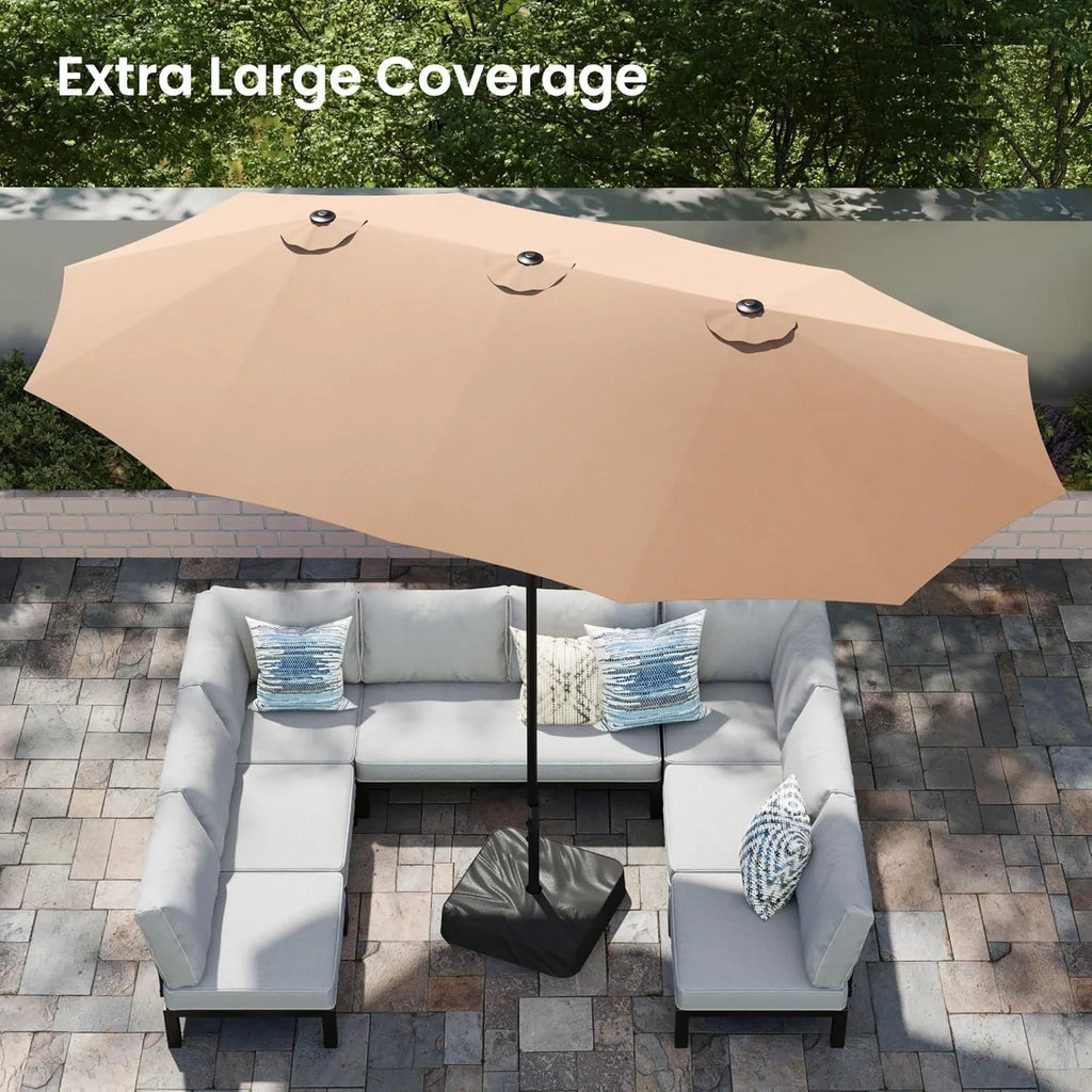 15ft Large Patio Umbrellas Outdoor Double-Sided Rectangle Market Umbrella with Crank Handle, for Lawn Garden for Deck Outside Pool Picnic Inground Yard Commercial
