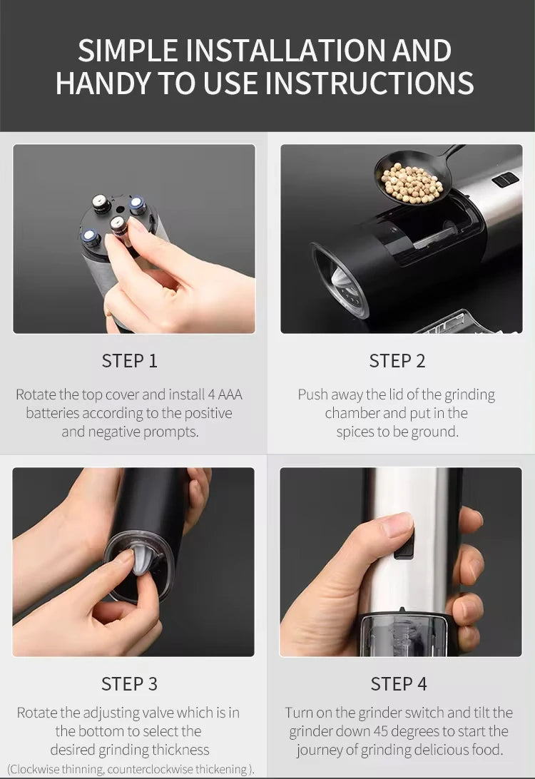 1/2pcs Electric Automatic Salt and Pepper Grinder Set Led Light Grinder Set Spice Mill Adjustable Spices Grinder Kitchen Tools