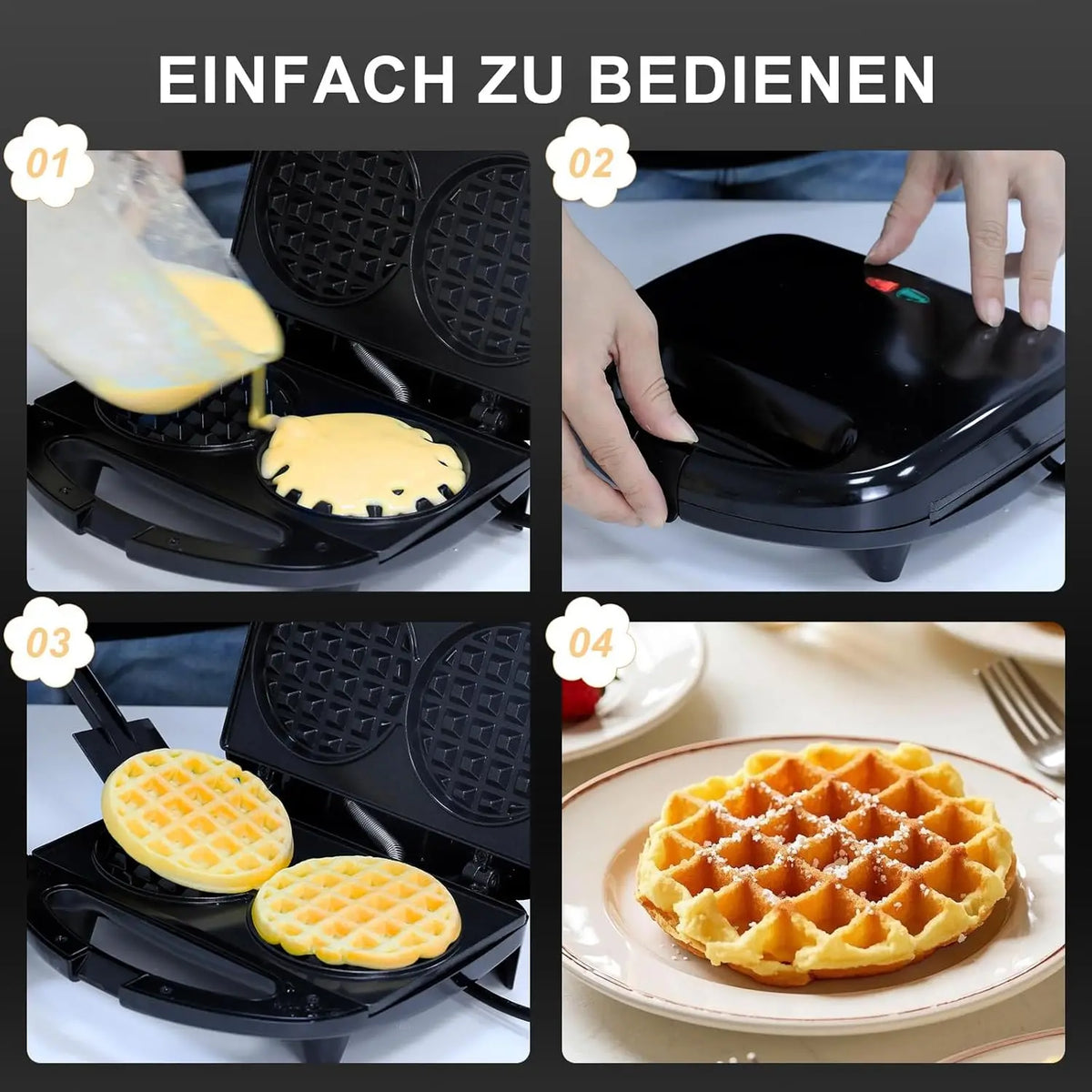 750W Mini Double Waffle Maker Non-Stick Electric Waffle Baking Machine Automatic Temperature Control Breakfast Cake Maker Pancake Iron Pan for Home Kitchen