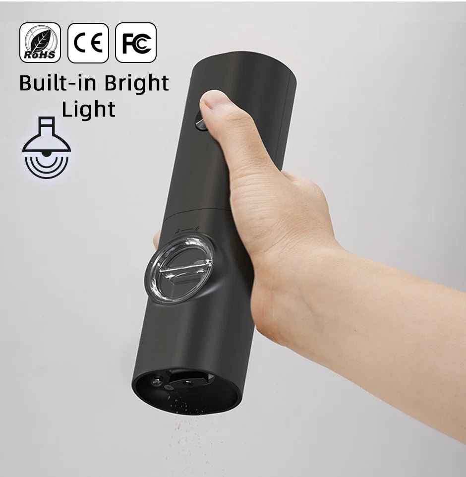 Electric Automatic Mill Pepper And Salt Grinder With Base Set Battery Powered With LED Light Adjustable Coarseness Kitchen Tool