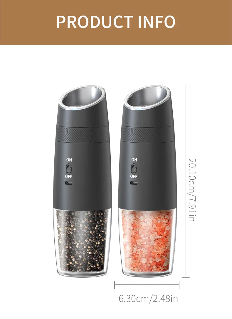 1/2PCS Rechargeable Electric Pepper Grinder External Adjustment with LED Light Gravity Sensing Spice Mills Cordless Kitchen Tool