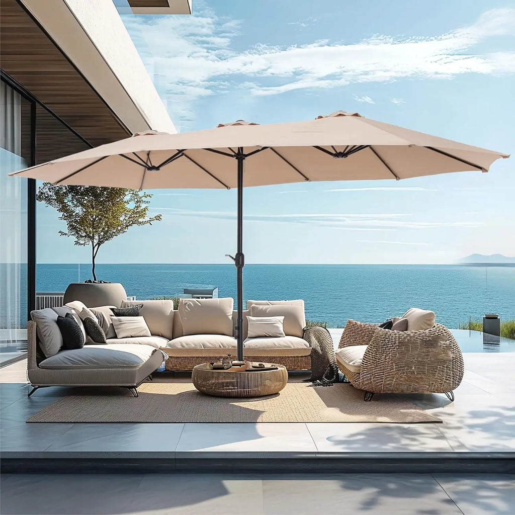 15ft Large Patio Umbrellas Outdoor Double-Sided Rectangle Market Umbrella with Crank Handle, for Lawn Garden for Deck Outside Pool Picnic Inground Yard Commercial