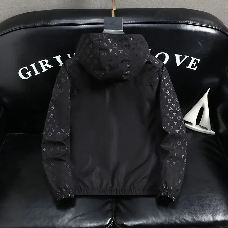 2025 New Spring and Autumn Hooded Dark Flower Jacket Personalized Trend Versatile Men's Jacquard Jacket Casual Top