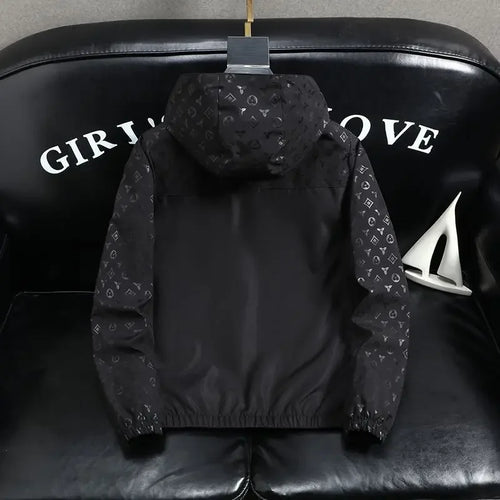 2025 New Spring and Autumn Hooded Dark Flower Jacket Personalized Trend Versatile Men's Jacquard Jacket Casual Top
