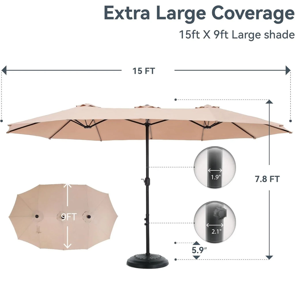 15ft Large Patio Umbrellas Outdoor Double-Sided Rectangle Market Umbrella with Crank Handle, for Lawn Garden for Deck Outside Pool Picnic Inground Yard Commercial