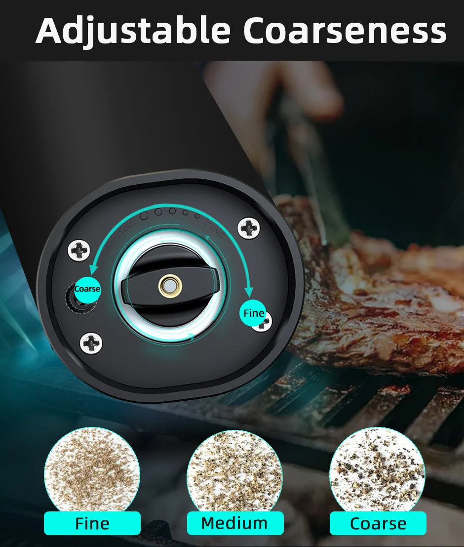 Electric Automatic Mill Pepper And Salt Grinder With Base Set Battery Powered With LED Light Adjustable Coarseness Kitchen Tool