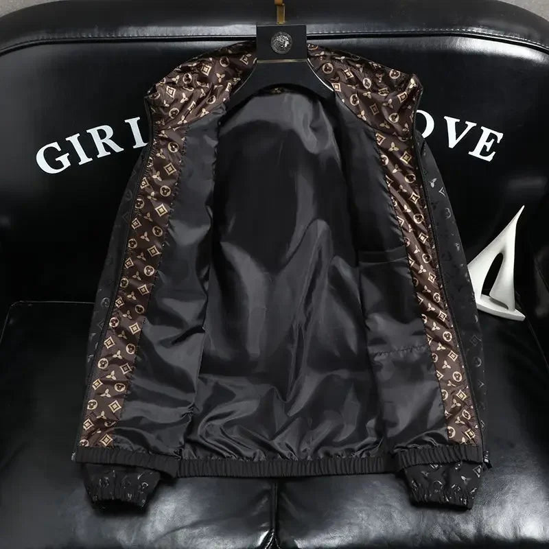 2025 New Spring and Autumn Hooded Dark Flower Jacket Personalized Trend Versatile Men's Jacquard Jacket Casual Top